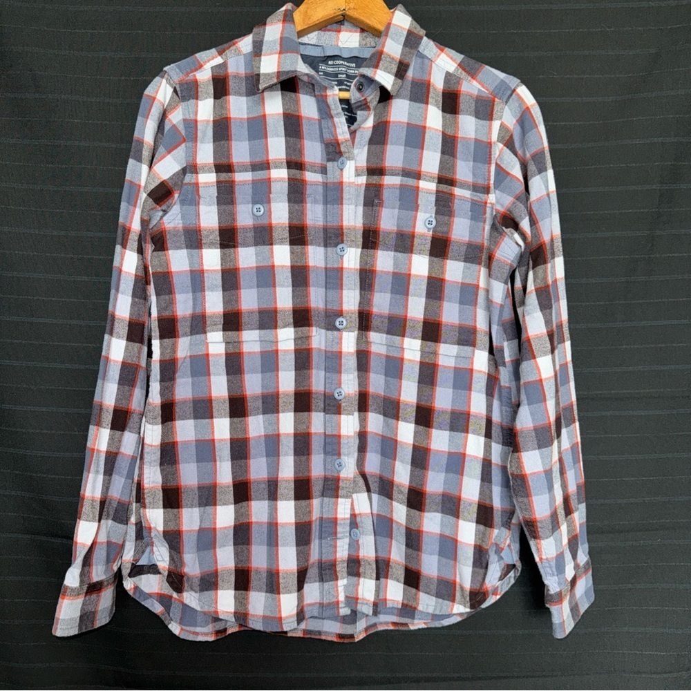 REI Coop Womens Long Sleeve Button Up Flannel Shirt Multicolor Plaid Small
